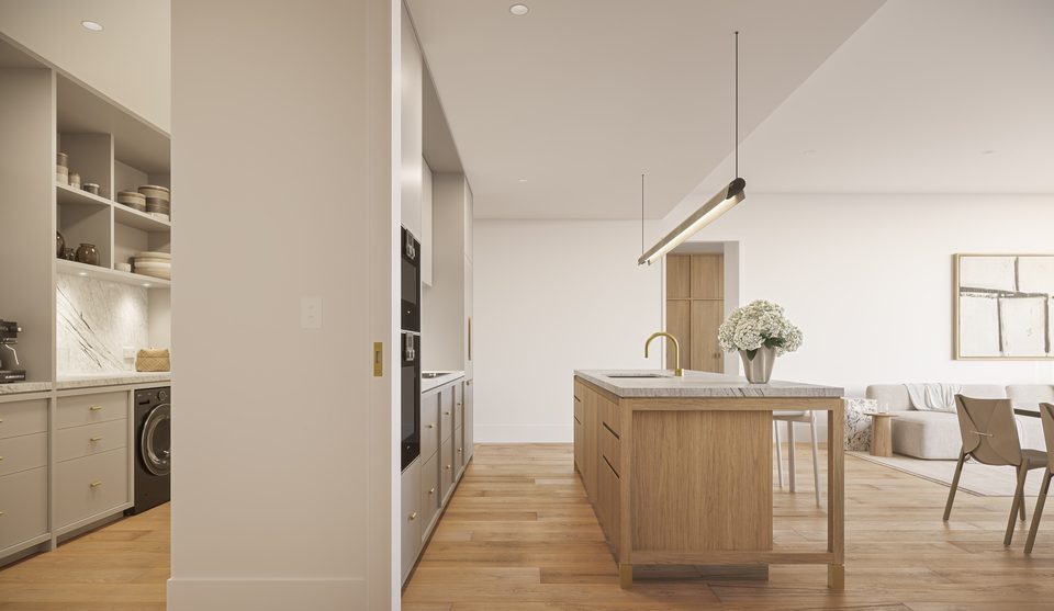 Grand kitchen with butler's pantry, artist impression